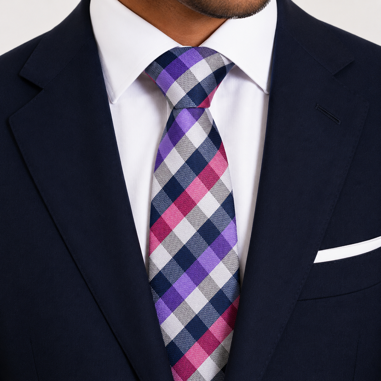 The Westminster Navy, Purple & Pink Multi-Check Tie - Model