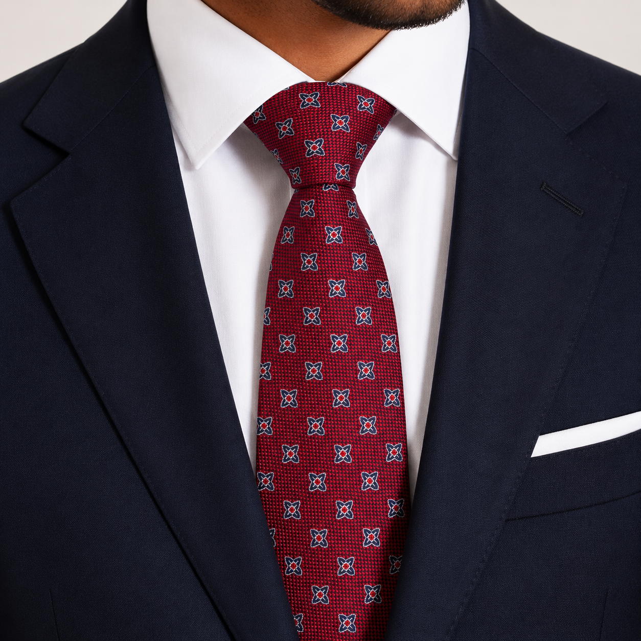 The Cardinal Crimson Geometric Star Motif Tie - Model