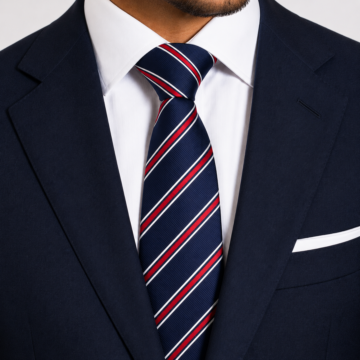 The Trafalgar Navy & Crimson Double Stripe Tie - Model