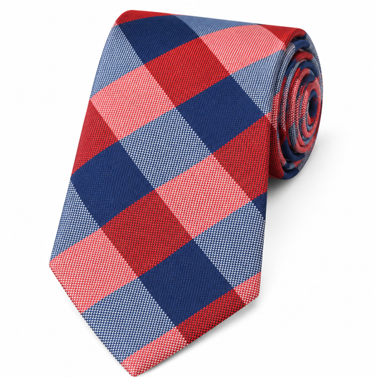 The Regatta Red & Navy Check Tie by Albetro flat lay detail