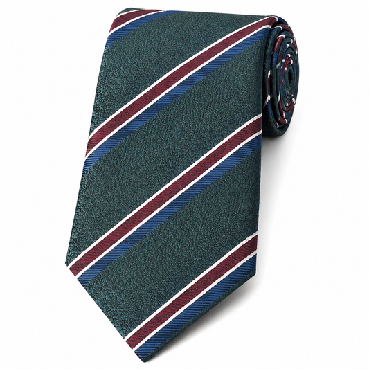 The Forestiere Forest Green Regimental Stripe Tie by Albetro flat lay