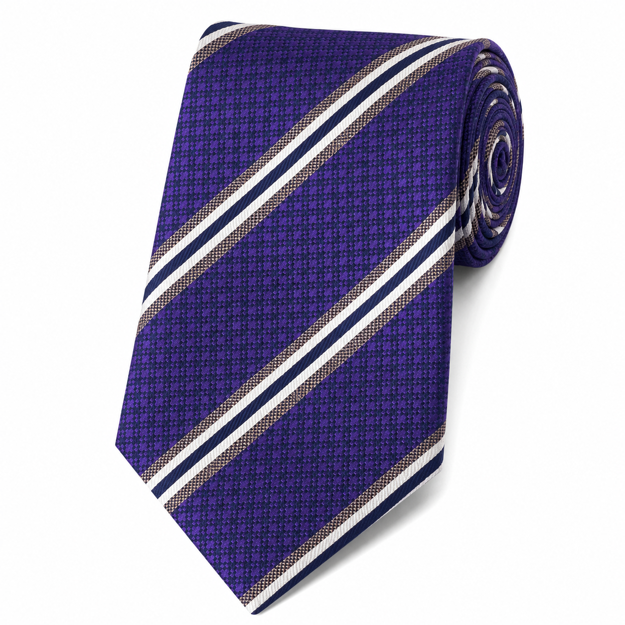 The Majestic Violet Houndstooth Regimental Stripe Tie by Albetro flat lay