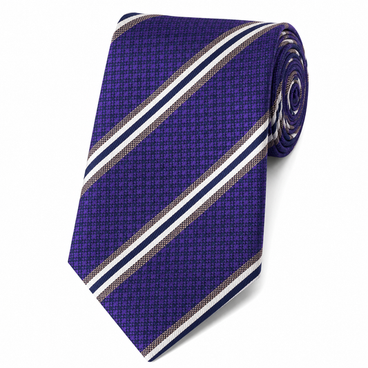 The Majestic Violet Houndstooth Regimental Stripe Tie by Albetro flat lay