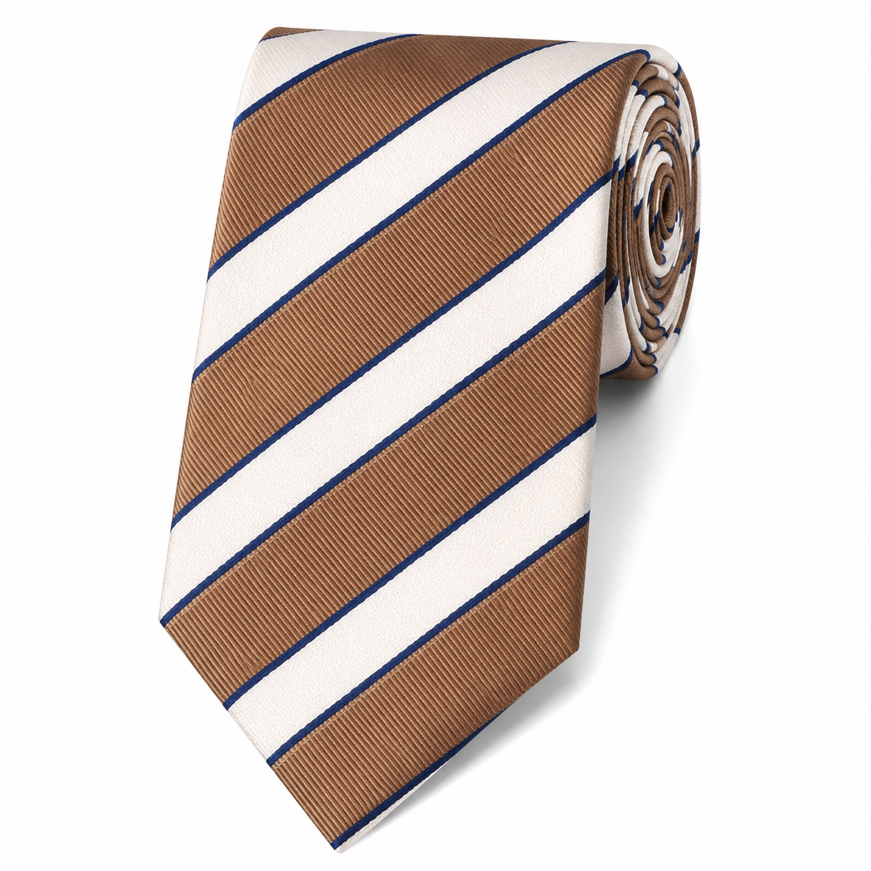 The Ivory & Cognac Regimental Stripe Tie by Albetro flat lay detail