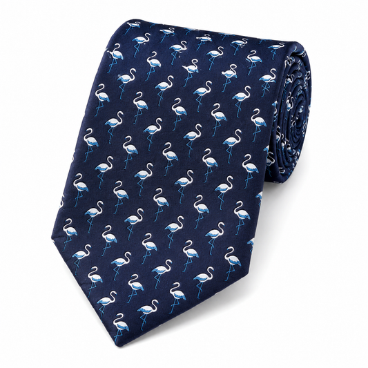 The Riviera Flamingo Silk Motif Tie by Albetro flat lay detail