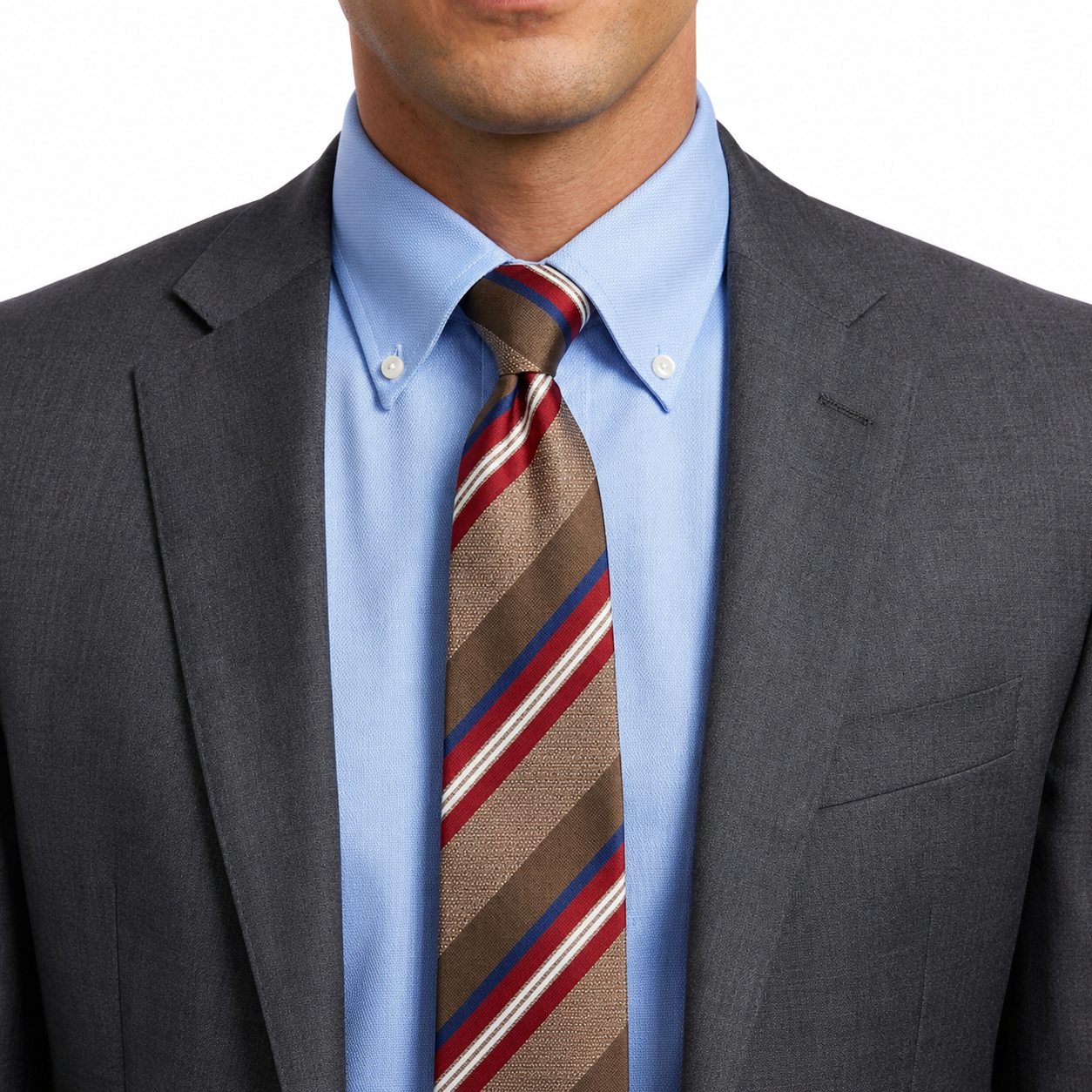 The Havana Taupe & Crimson Regimental Stripe Tie - Model