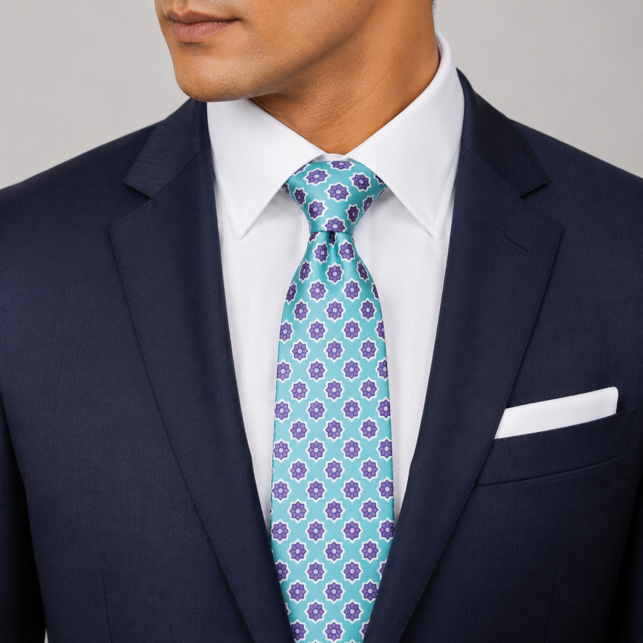 The Tiffany Aqua Floral Medallion Tie - Model