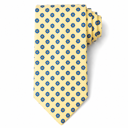 The Lemon Cream & Navy Floret Tie - Flat Lay