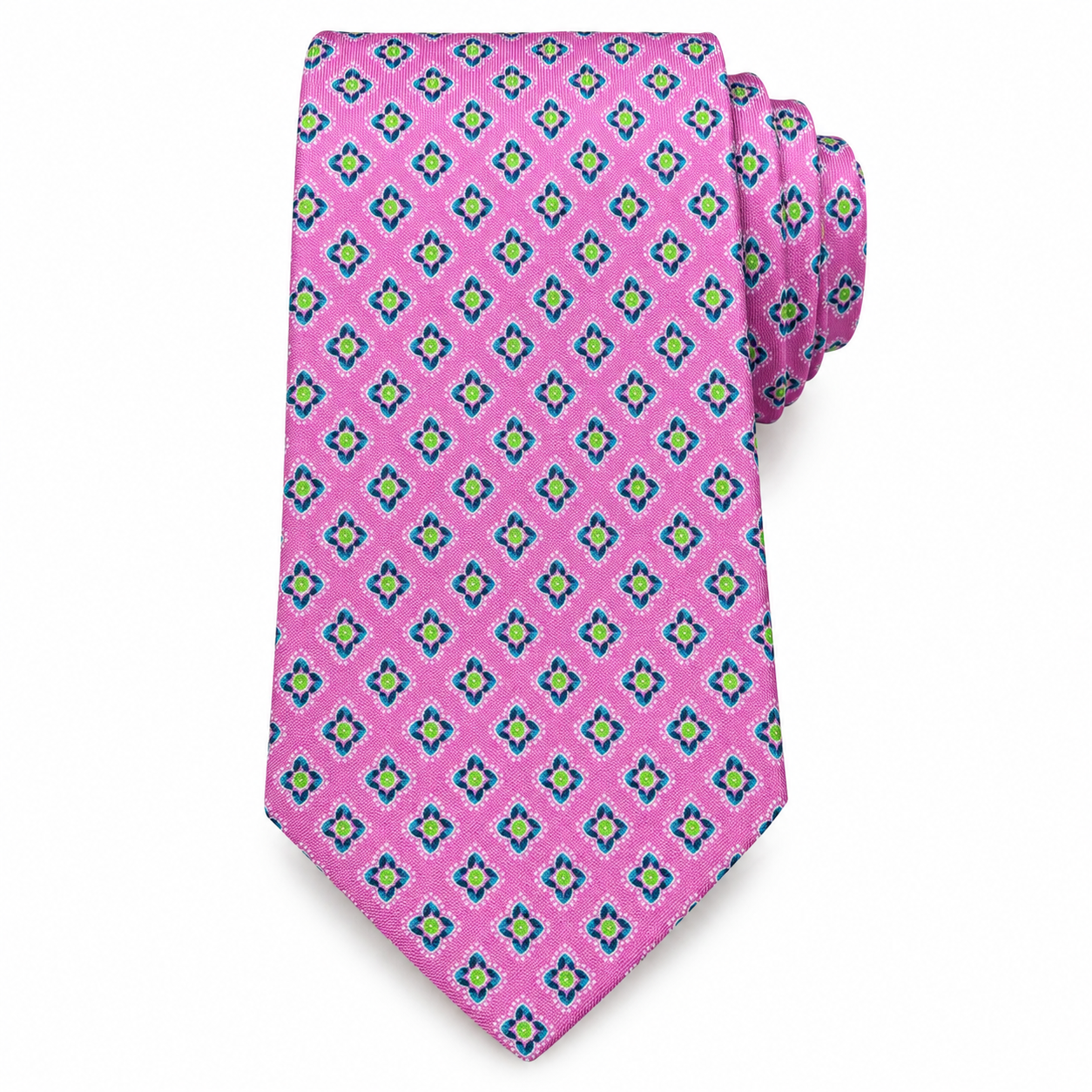 The Orchid Pink Geometric Foulard Tie - Flat Lay