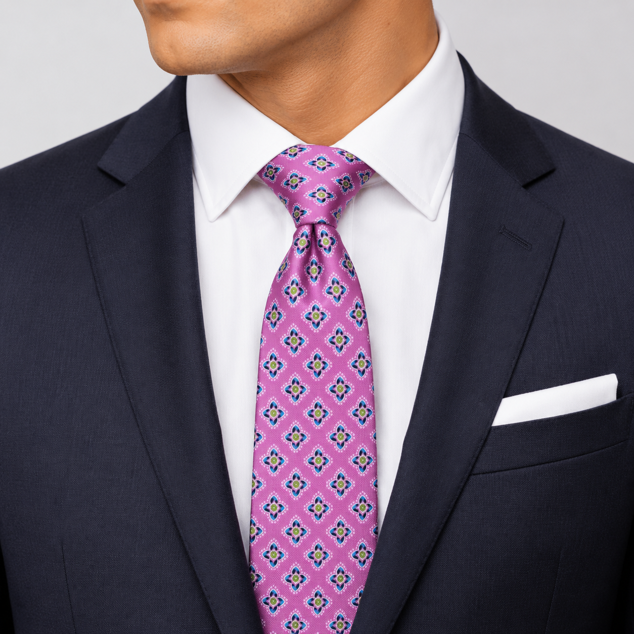 The Orchid Pink Geometric Foulard Tie - Model