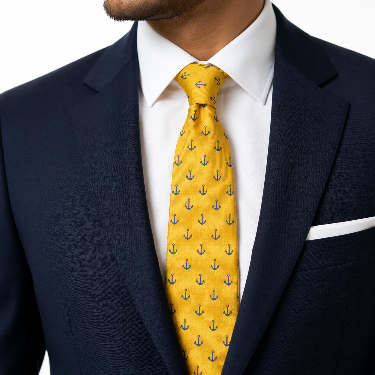 The Admiral's Gold Anchor Motif Tie - Model