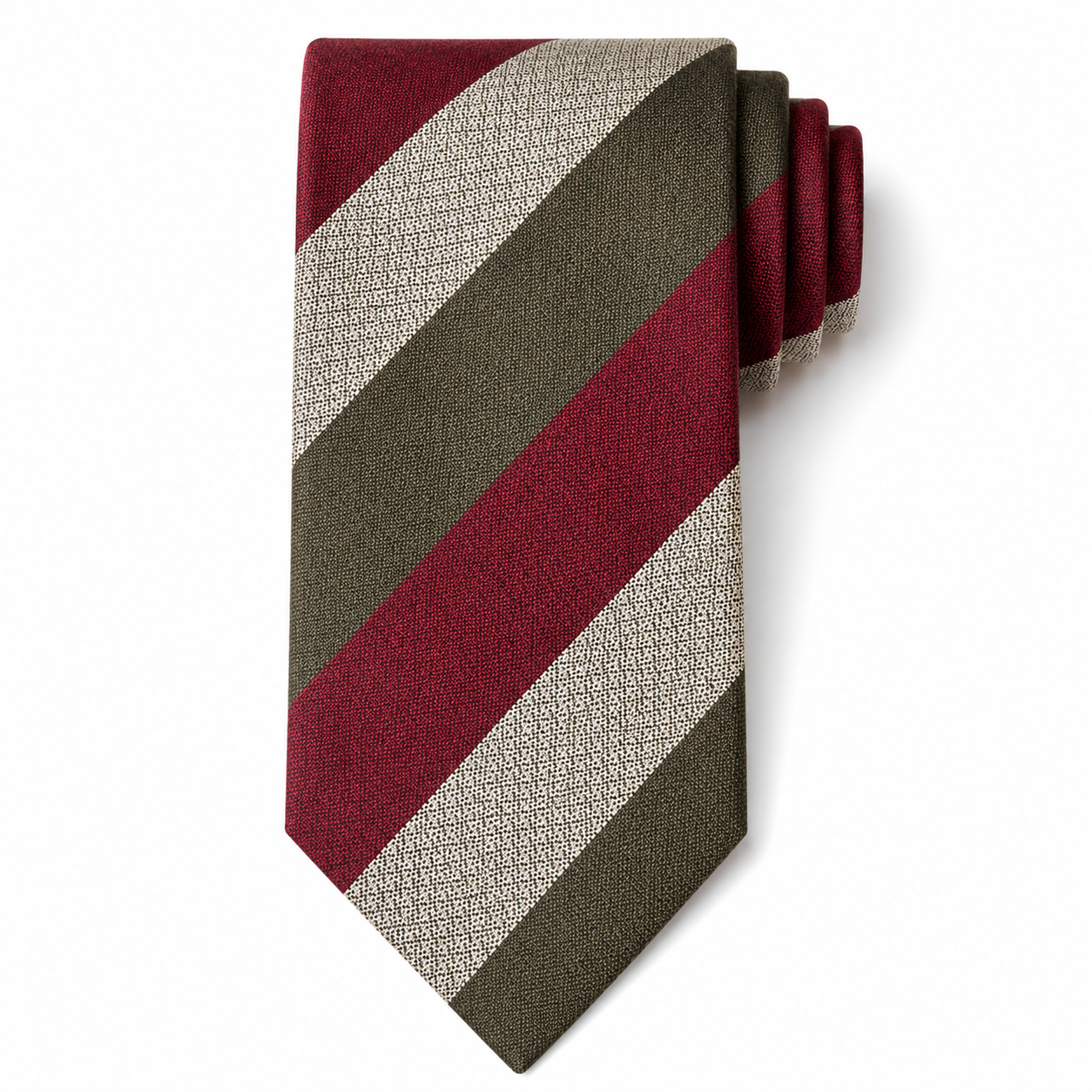 The Tuscan Olive & Burgundy Block Stripe Tie - Flat Lay