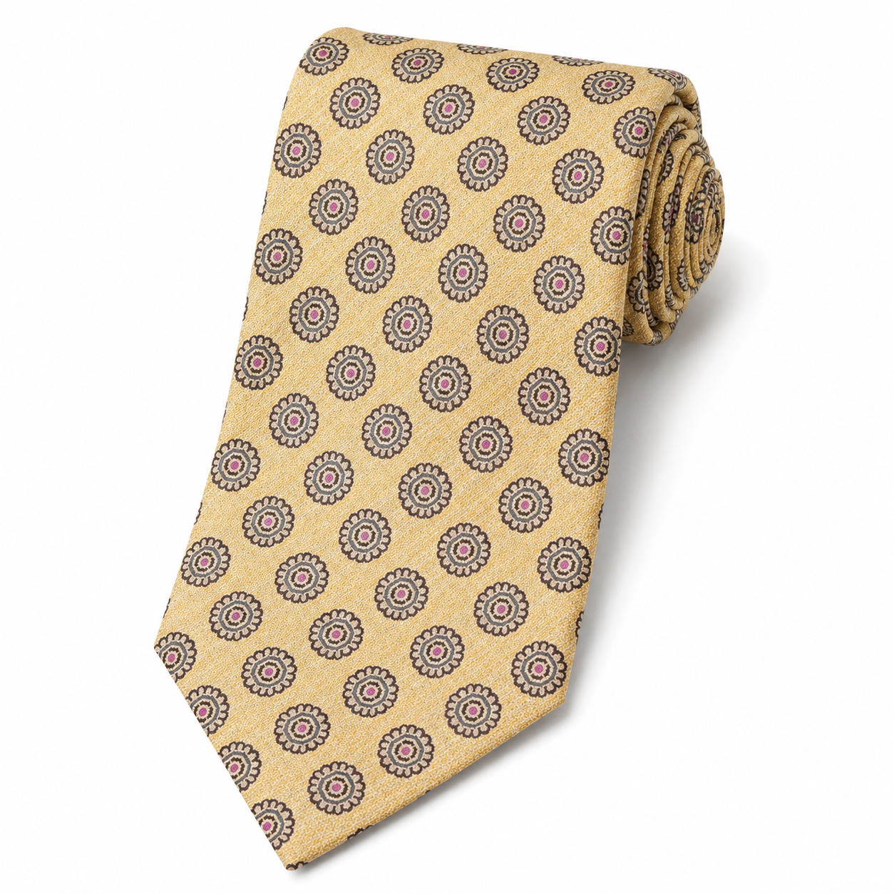 The Champagne Medallion Foulard Tie - Flat Lay