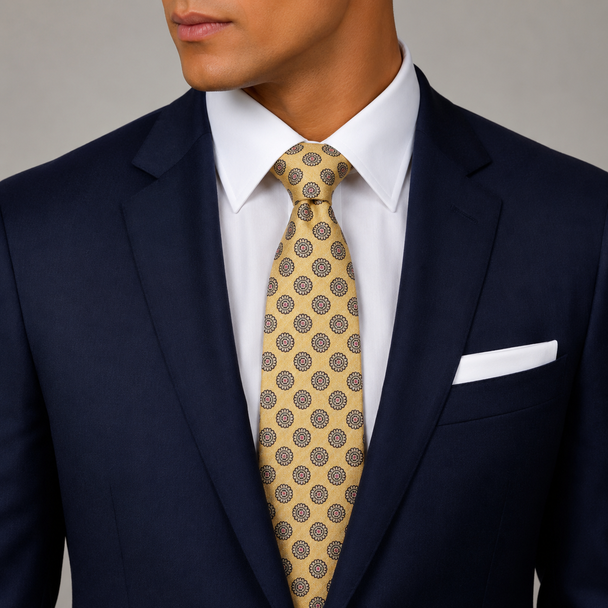 The Champagne Medallion Foulard Tie - Model