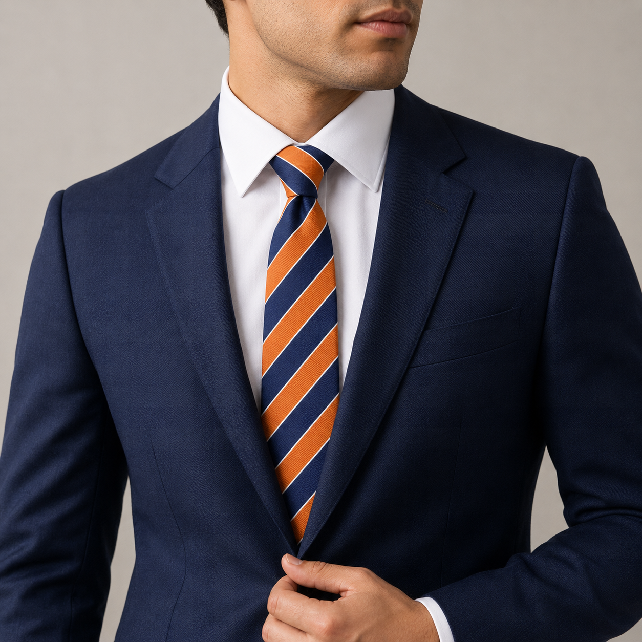 The Princeton Orange & Navy Stripe Tie - Model