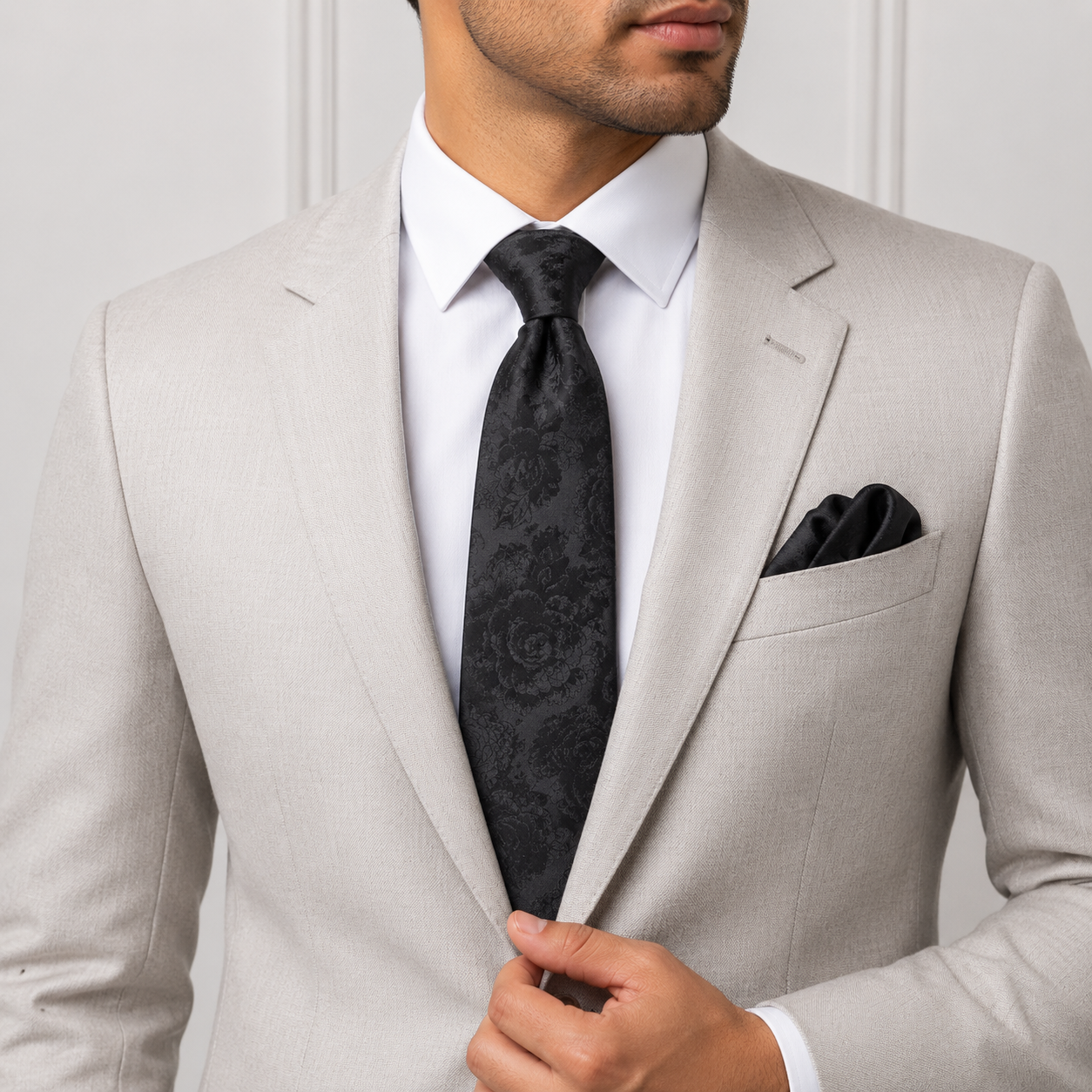 The Midnight Noir Tonal Rose Jacquard Tie - Model