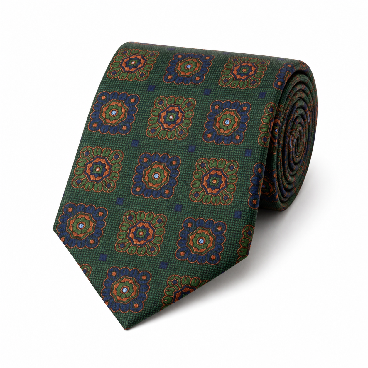 The Heritage Emerald Tapestry Medallion Tie - Flat Lay