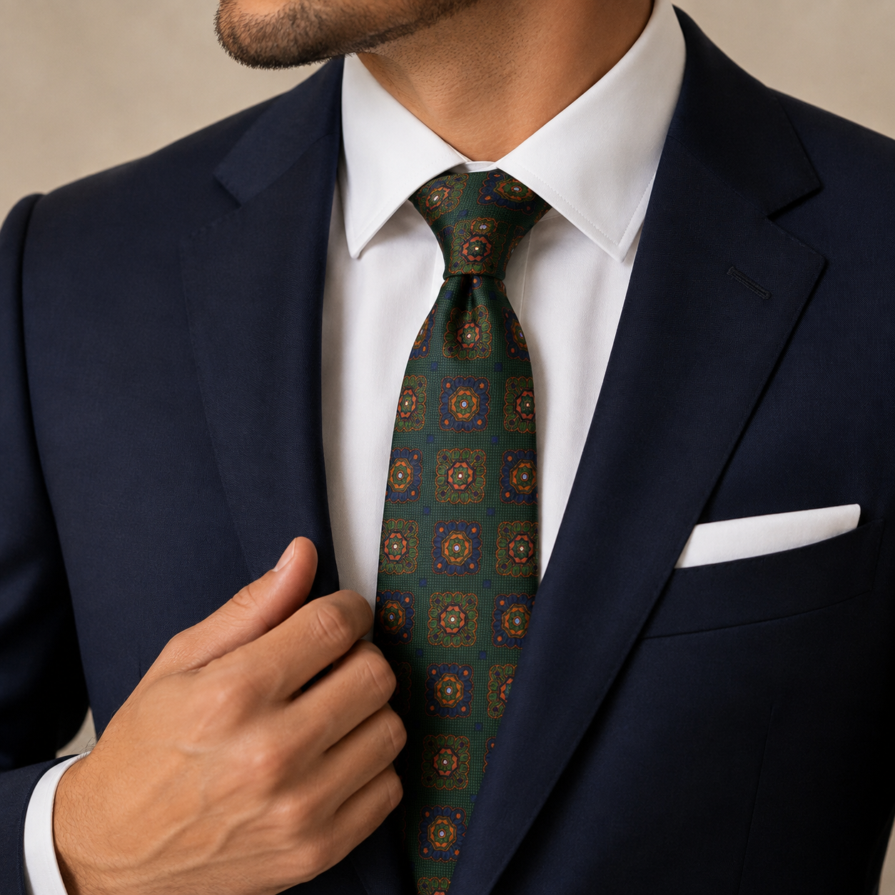 The Heritage Emerald Tapestry Medallion Tie - Model