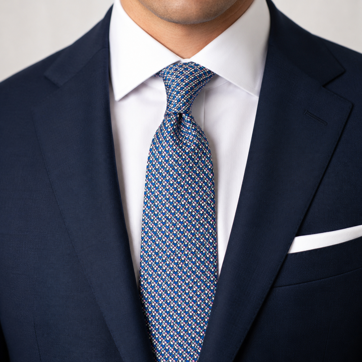 The Glacier Blue Micro Motif Tie - Model