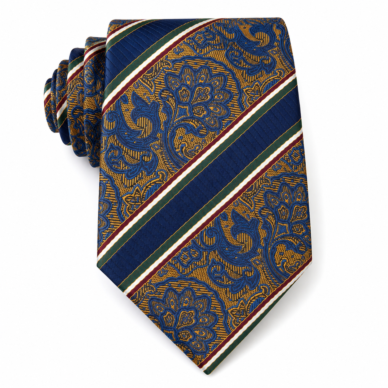 The Regale Paisley & Stripe Brocade Tie - Flat Lay