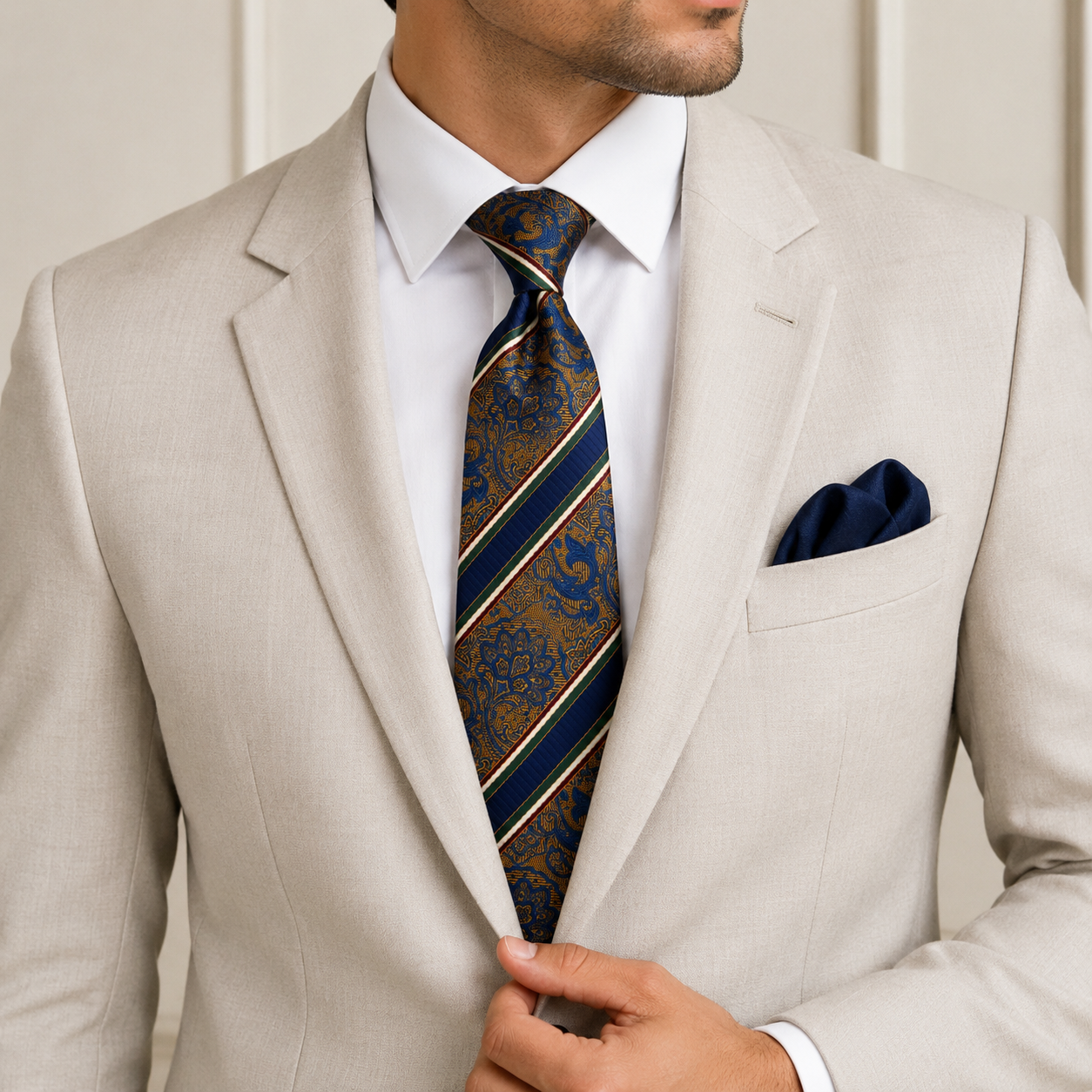 The Regale Paisley & Stripe Brocade Tie - Model