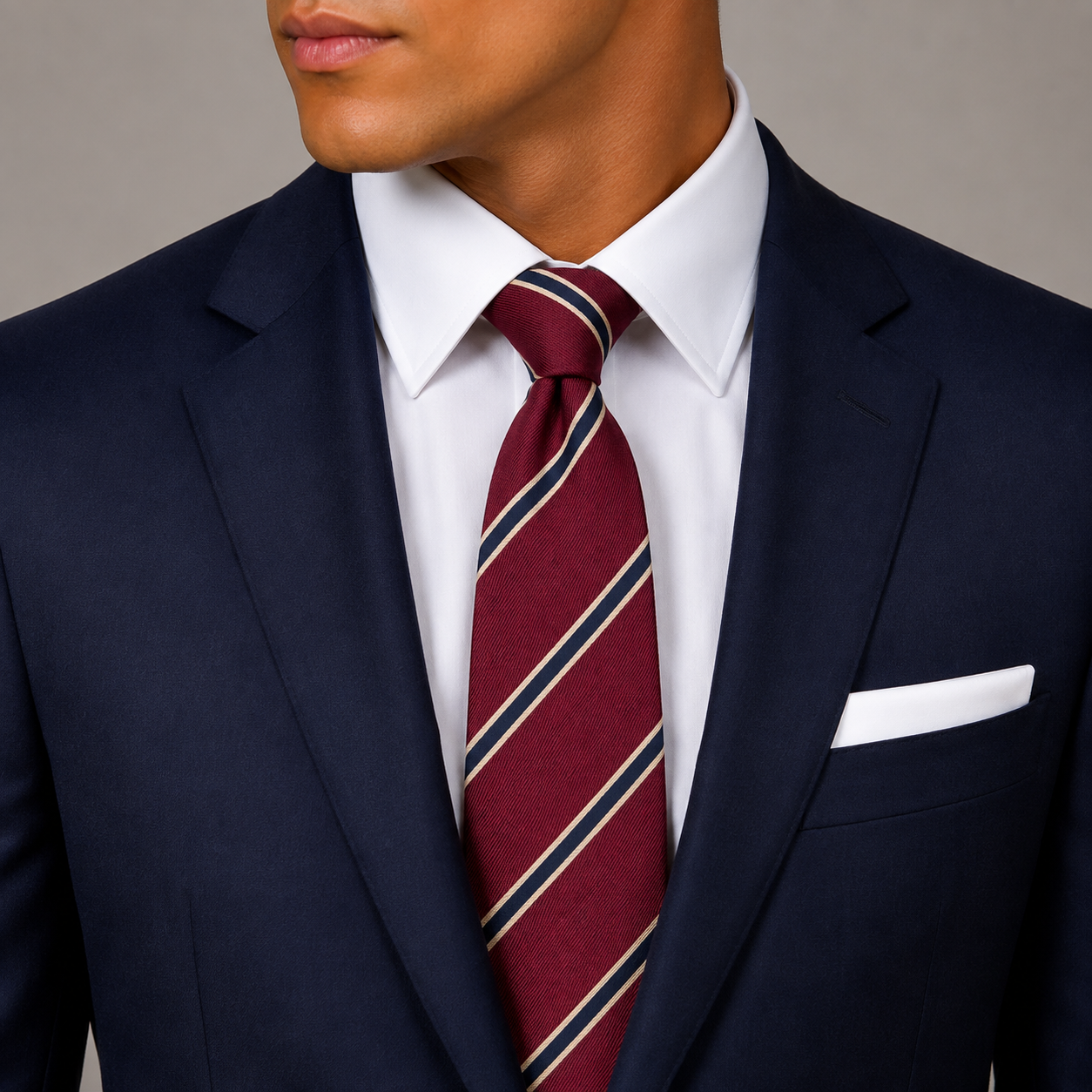 The Oxford Burgundy Regimental Stripe Tie - Model