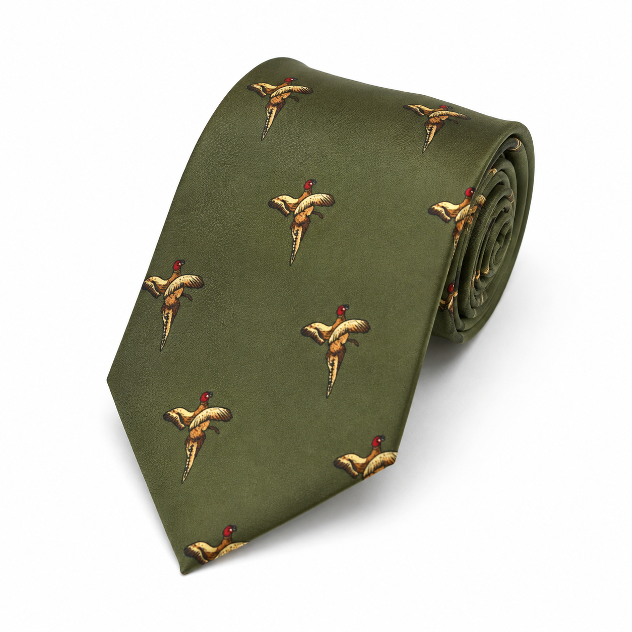 The Countryside Pheasant Motif Tie - Flat Lay