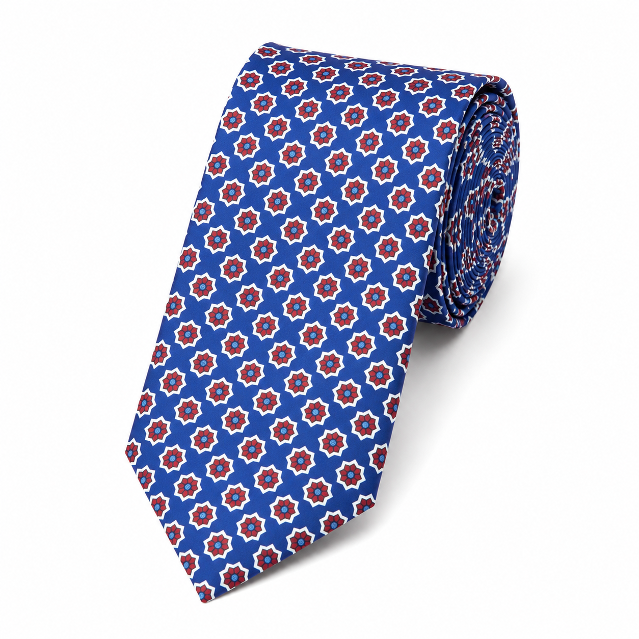 The Sapphire Floral Foulard Tie - Flat Lay