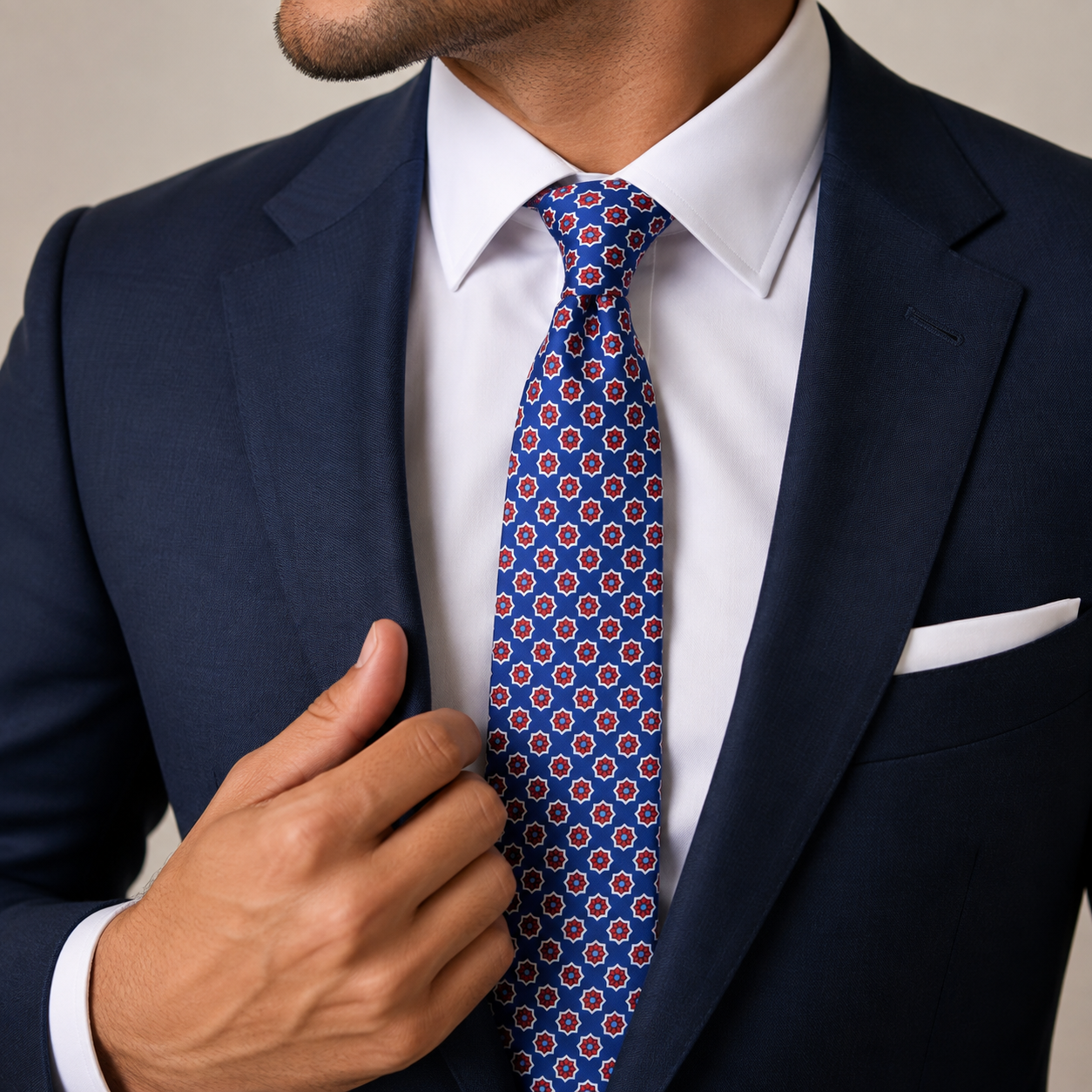 The Sapphire Floral Foulard Tie - Model
