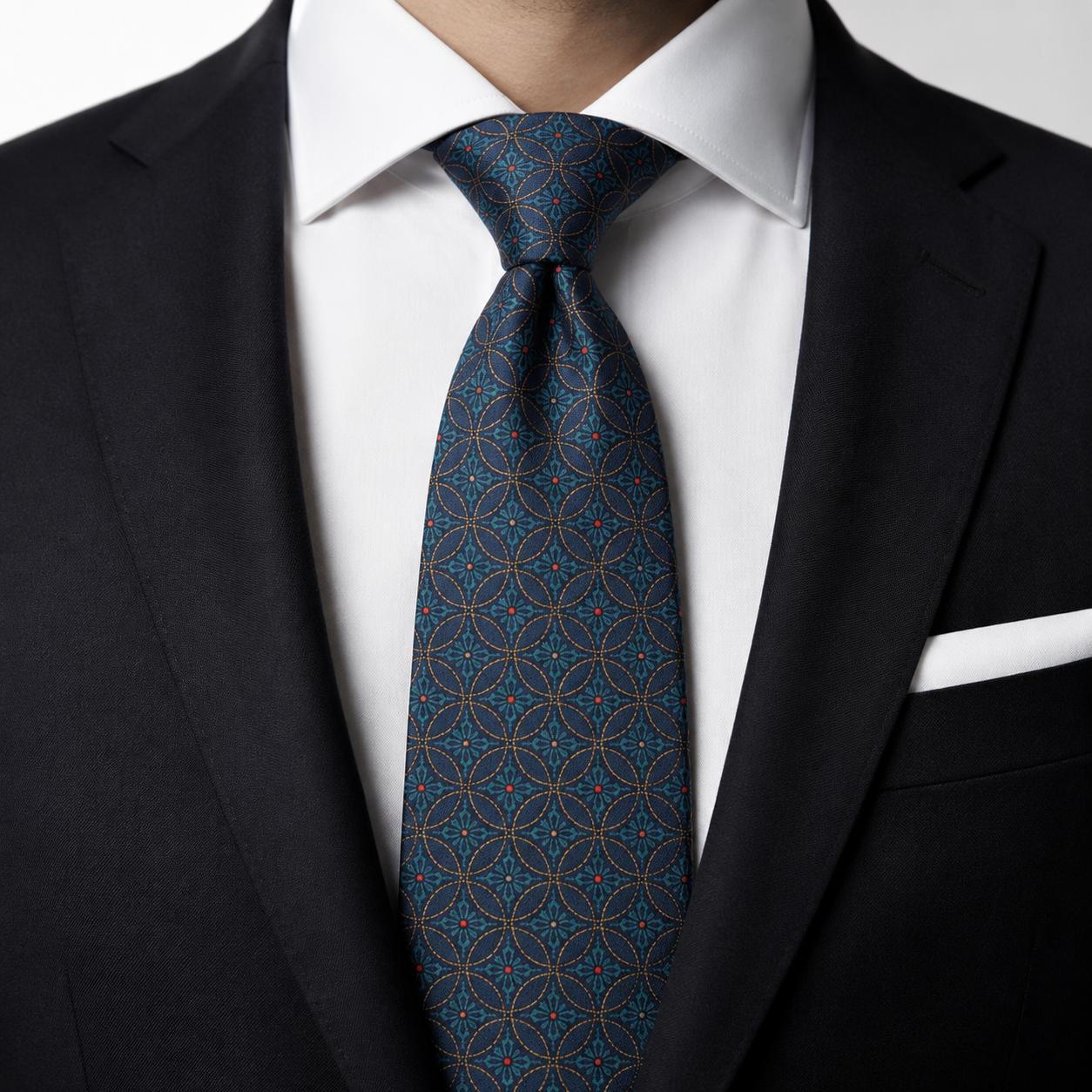 The Peacock Teal Circle Jacquard Tie - Model