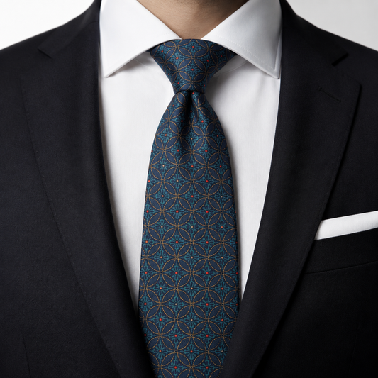 The Peacock Teal Circle Jacquard Tie - Model