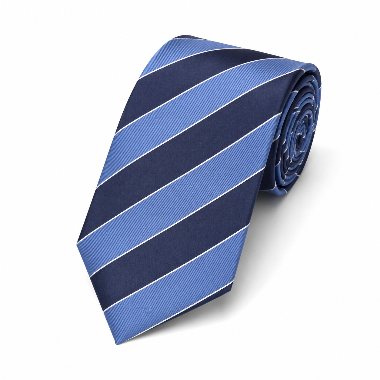 The Cornflower Sky & Navy Stripe Tie - Flat Lay