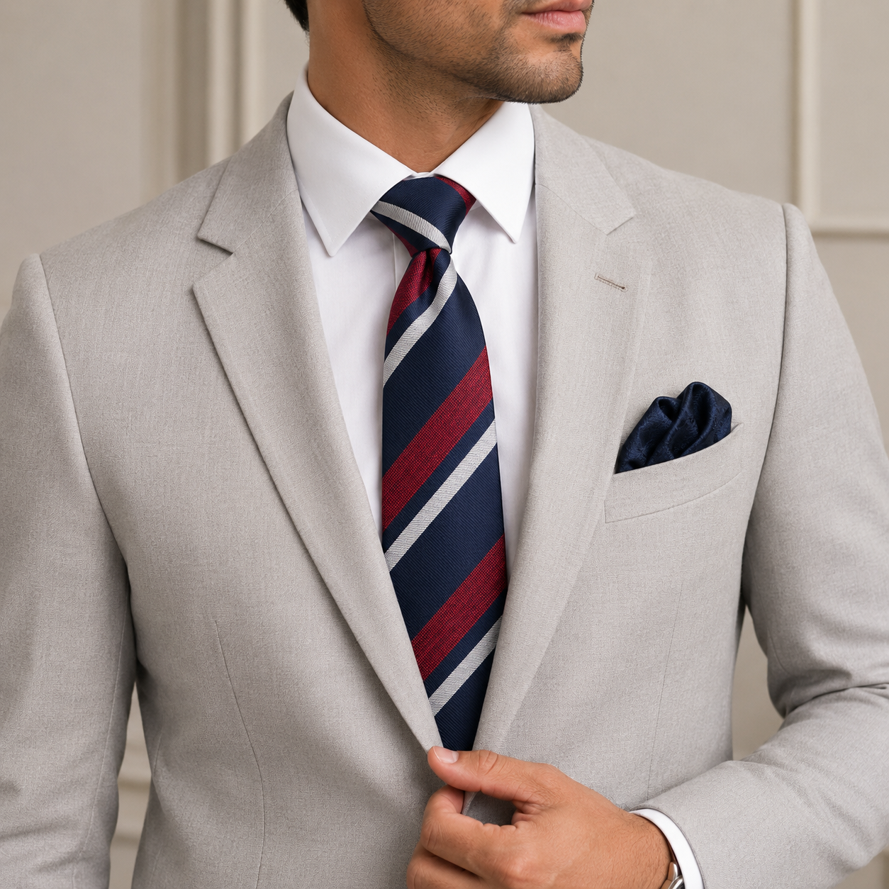The Yale Navy & Crimson Stripe Tie - Model