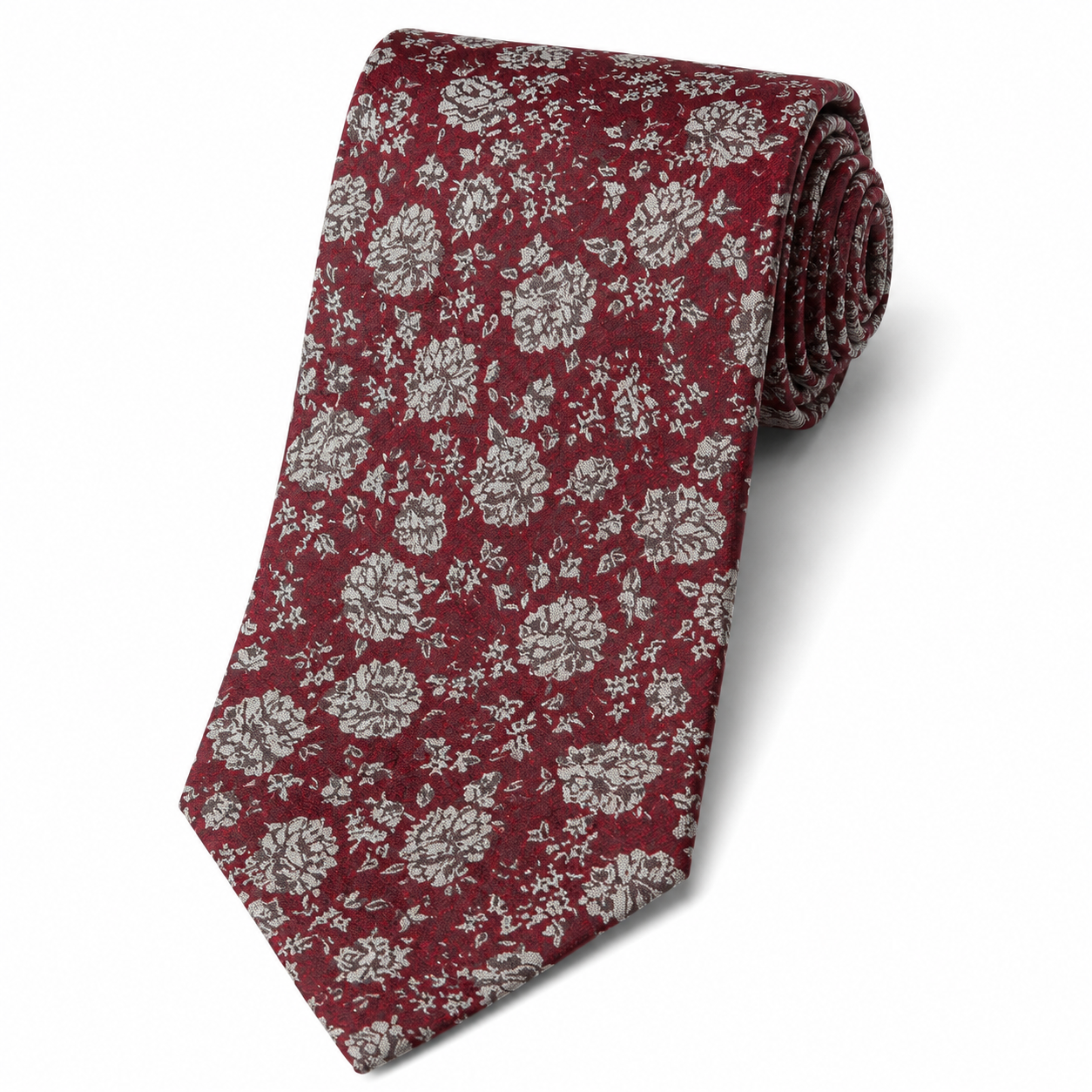 The Vintage Rose Bordeaux Floral Tie - Flat Lay