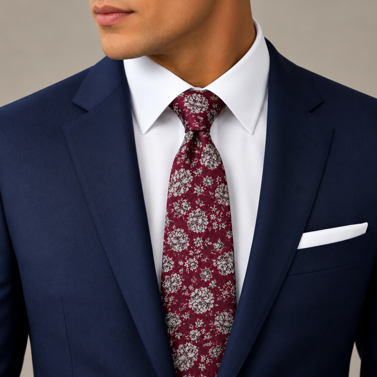 The Vintage Rose Bordeaux Floral Tie - Model