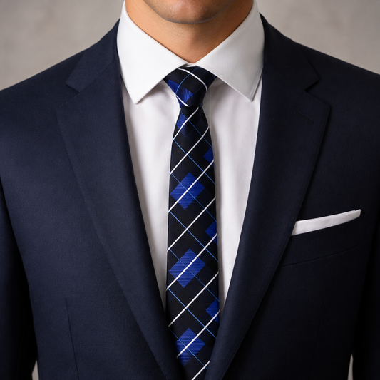 The Argyll Sapphire Check Slim Tie - Model