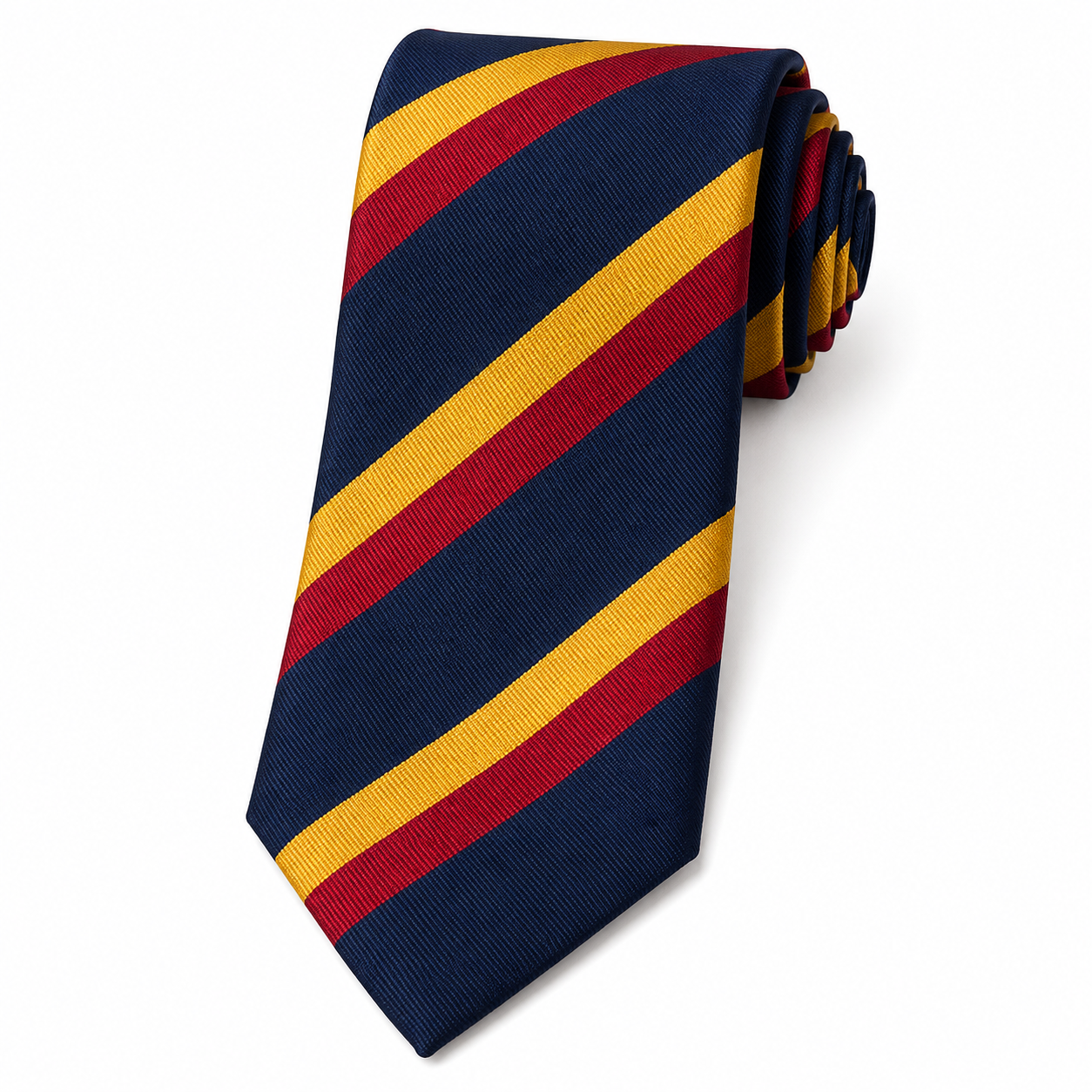 The Cavalry Crimson & Gold Stripe Slim Tie - Flat Lay