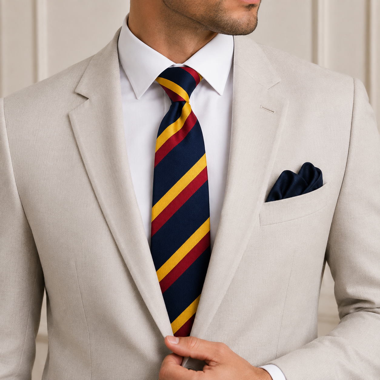 The Cavalry Crimson & Gold Stripe Slim Tie - Model