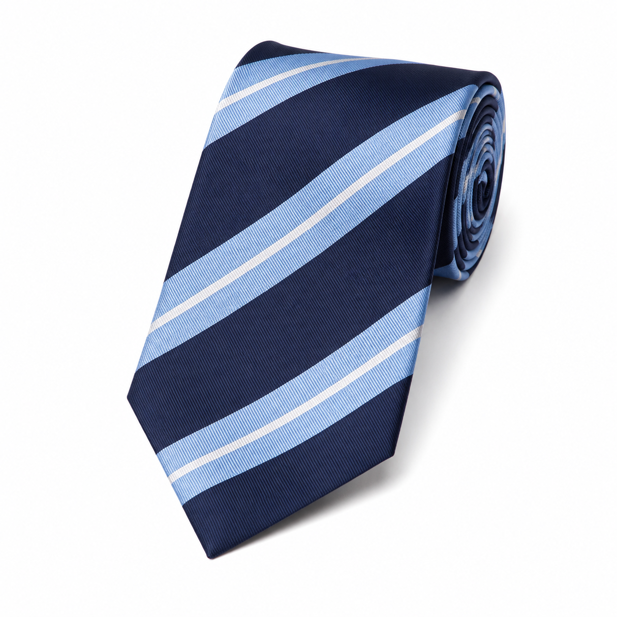 The Regent Sky & Navy Stripe Tie - Flat Lay