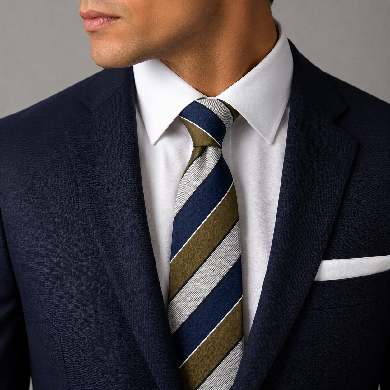 The Field Marshal Olive & Navy Stripe Tie - Model