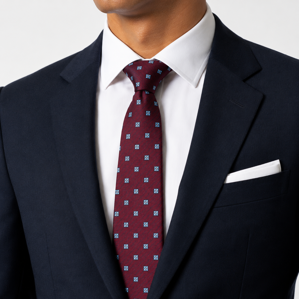 The Merlot Floret Foulard Tie - Model