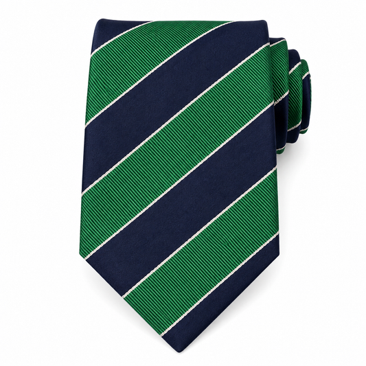 The Ivy League Green & Navy Stripe Tie - Flat Lay