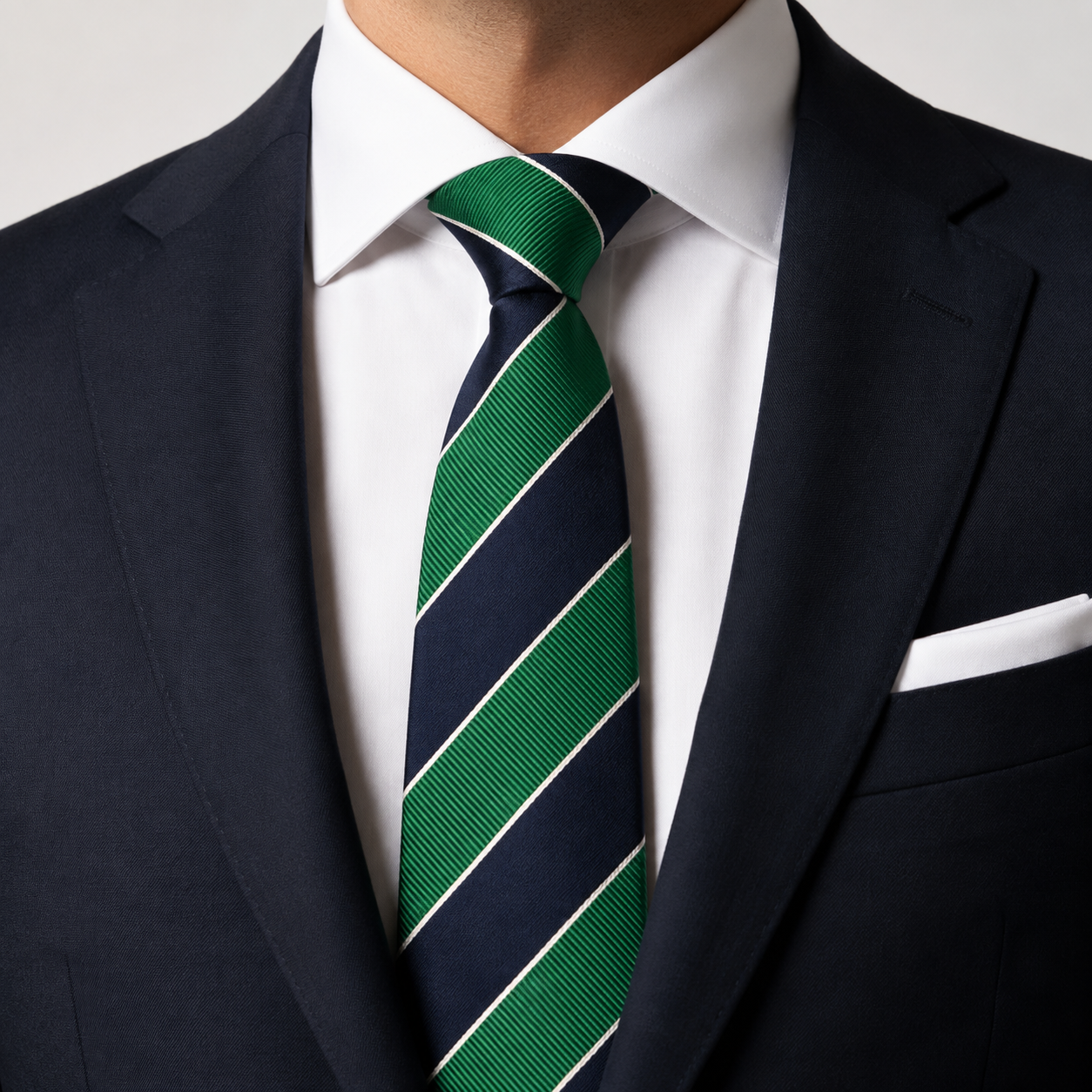 The Ivy League Green & Navy Stripe Tie - Model
