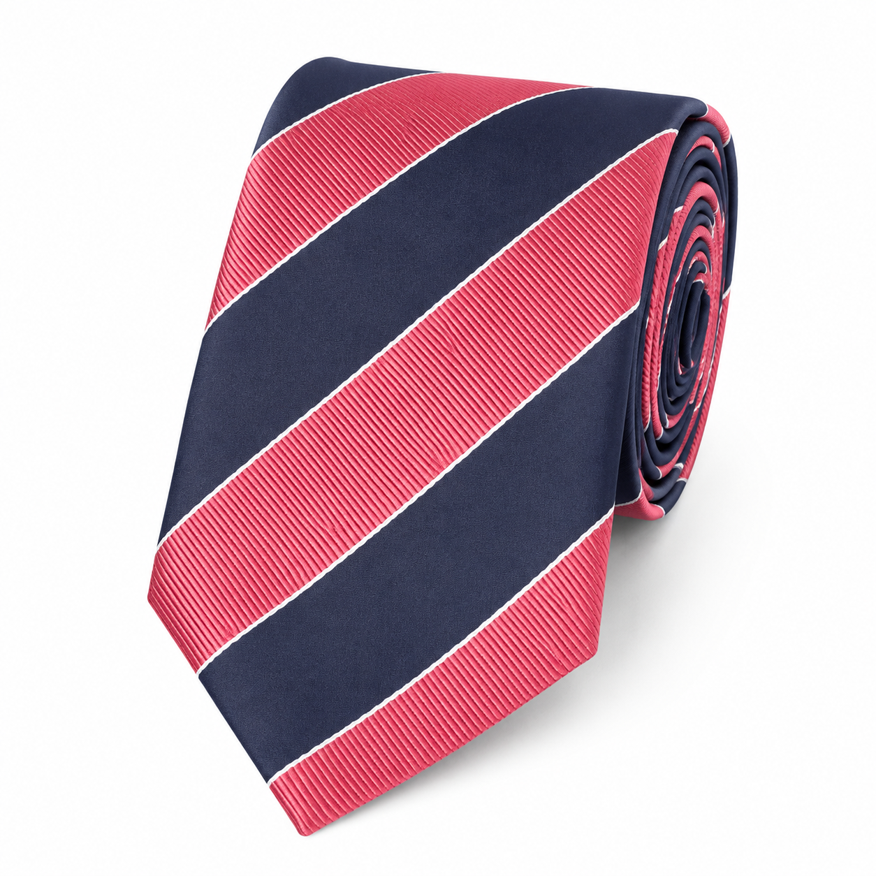 The Salmon Rose & Navy Stripe Tie - Flat Lay