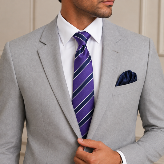 The Violet Sovereign Pinstripe Tie - Model