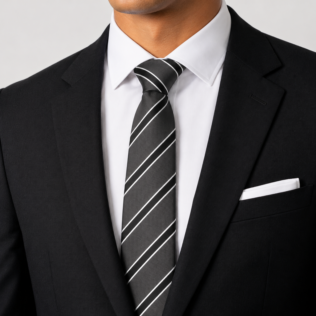 The Graphite Shadow Stripe Tie - Model
