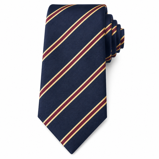 The Heritage Club Navy & Gold Stripe Tie - Flat Lay