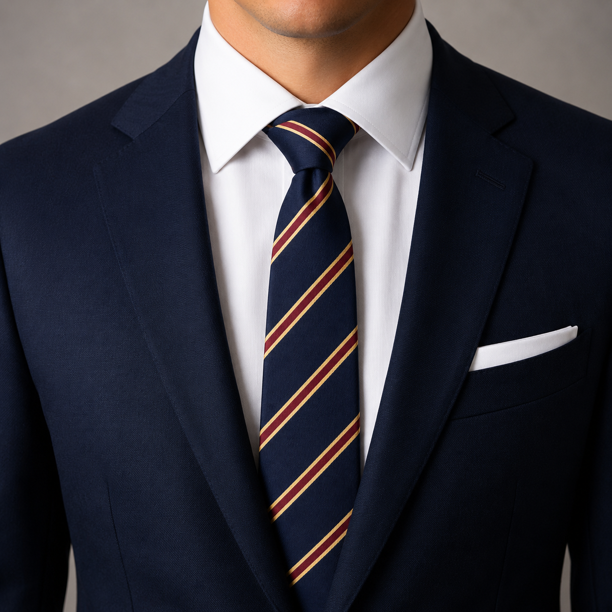 The Heritage Club Navy & Gold Stripe Tie - Model