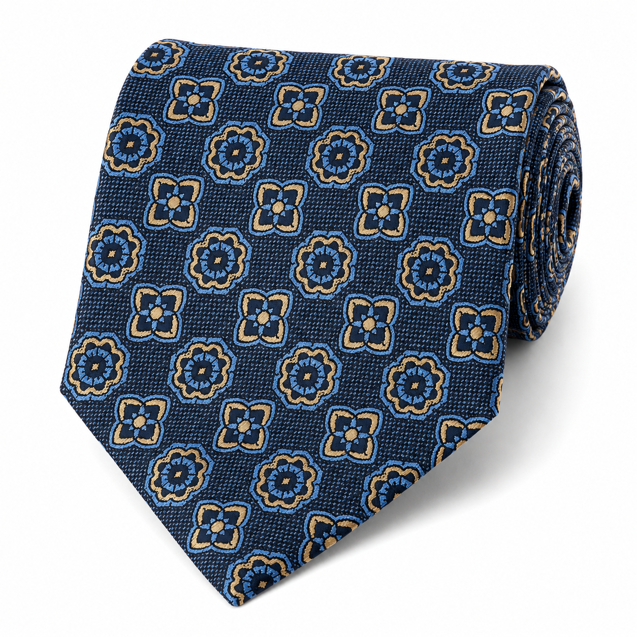 The Florentine Navy Medallion Tie - Flat Lay