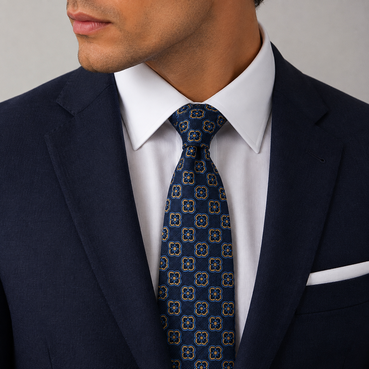 The Florentine Navy Medallion Tie - Model